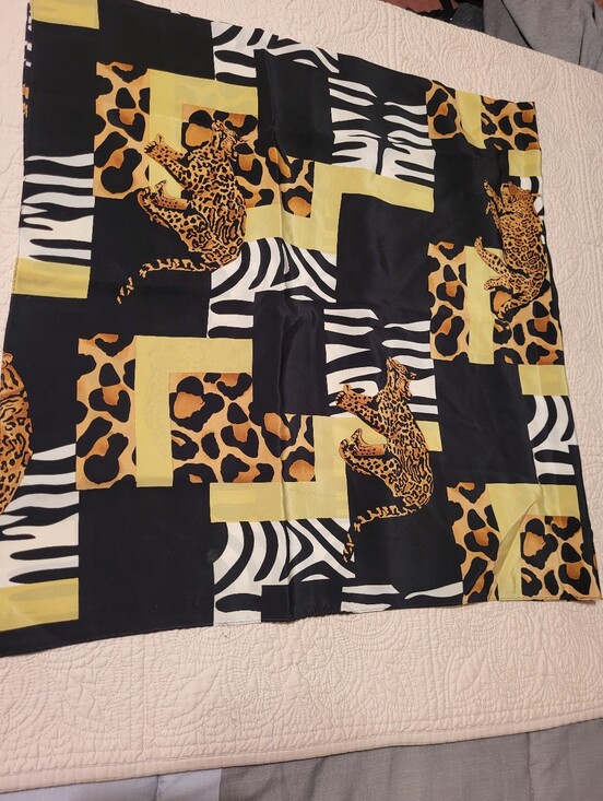 Accessories - Black & Yellow Leopard Patterned Silk Scarf 42x45"